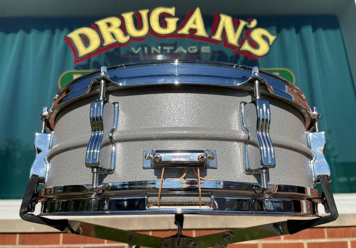 1970s/Early 1980s Ludwig 5x14 Rare Textured Gray Powder Coated Acrolite Snare Drum