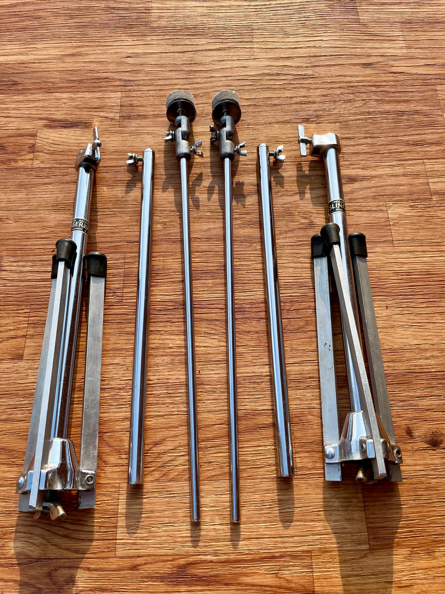 1960s Slingerland Hardware Set w/ Tempo-King Bass Drum Pedal, (2) Flush Base Cymbal Stands, Snare Stand, Flush and Hi-Hat Stand Flat Base