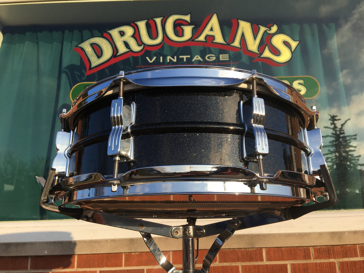 1980s Ludwig Black Galaxy 5x14 Blackrolite Acrolite Snare Drum