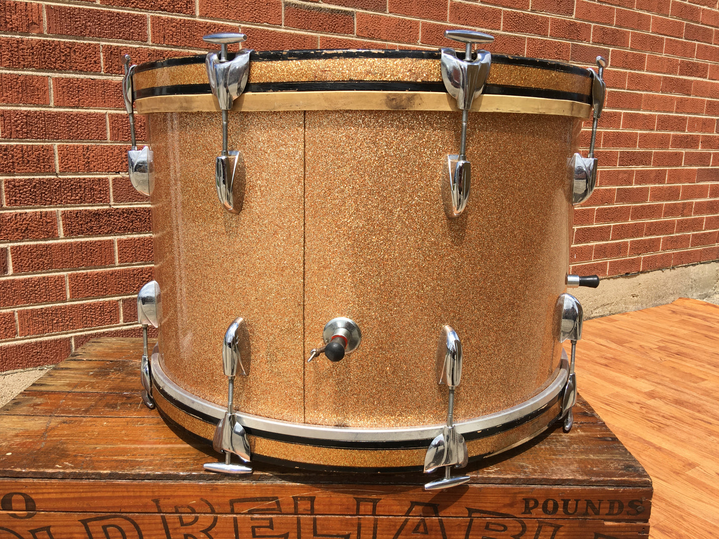 1960s Gretsch Round Badge 14x22 Name Band Champagne Sparkle Bass Drum