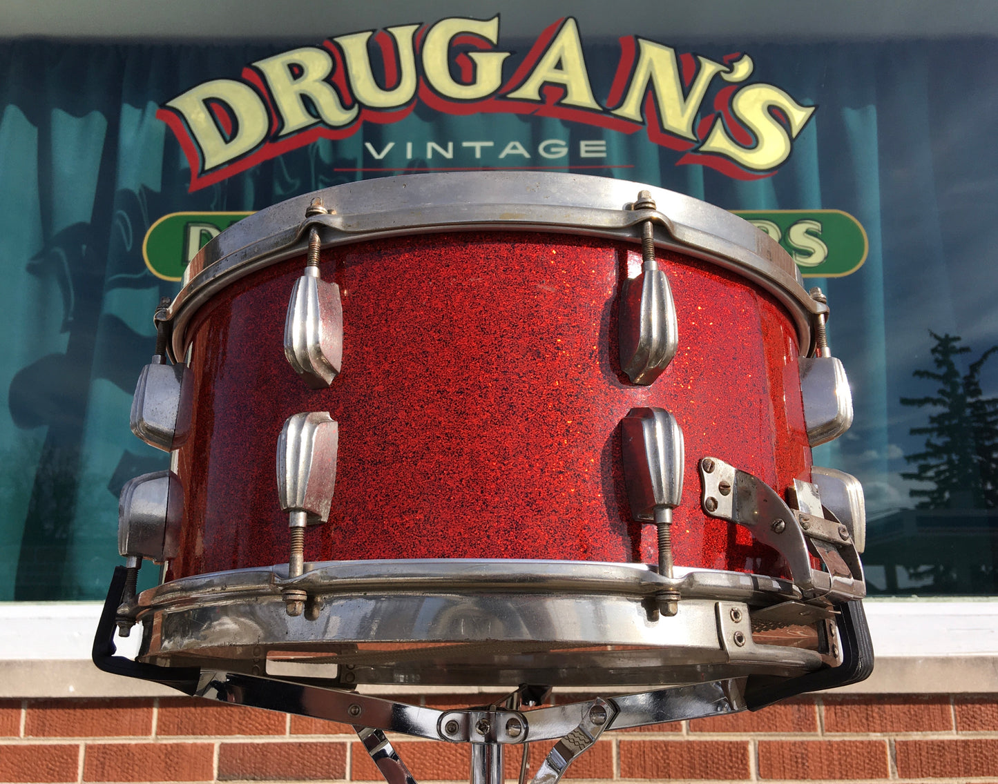 1953-56 Slingerland 7x14 Radio King Solid Shell Hollywood Ace Snare Drum Red Sparkle