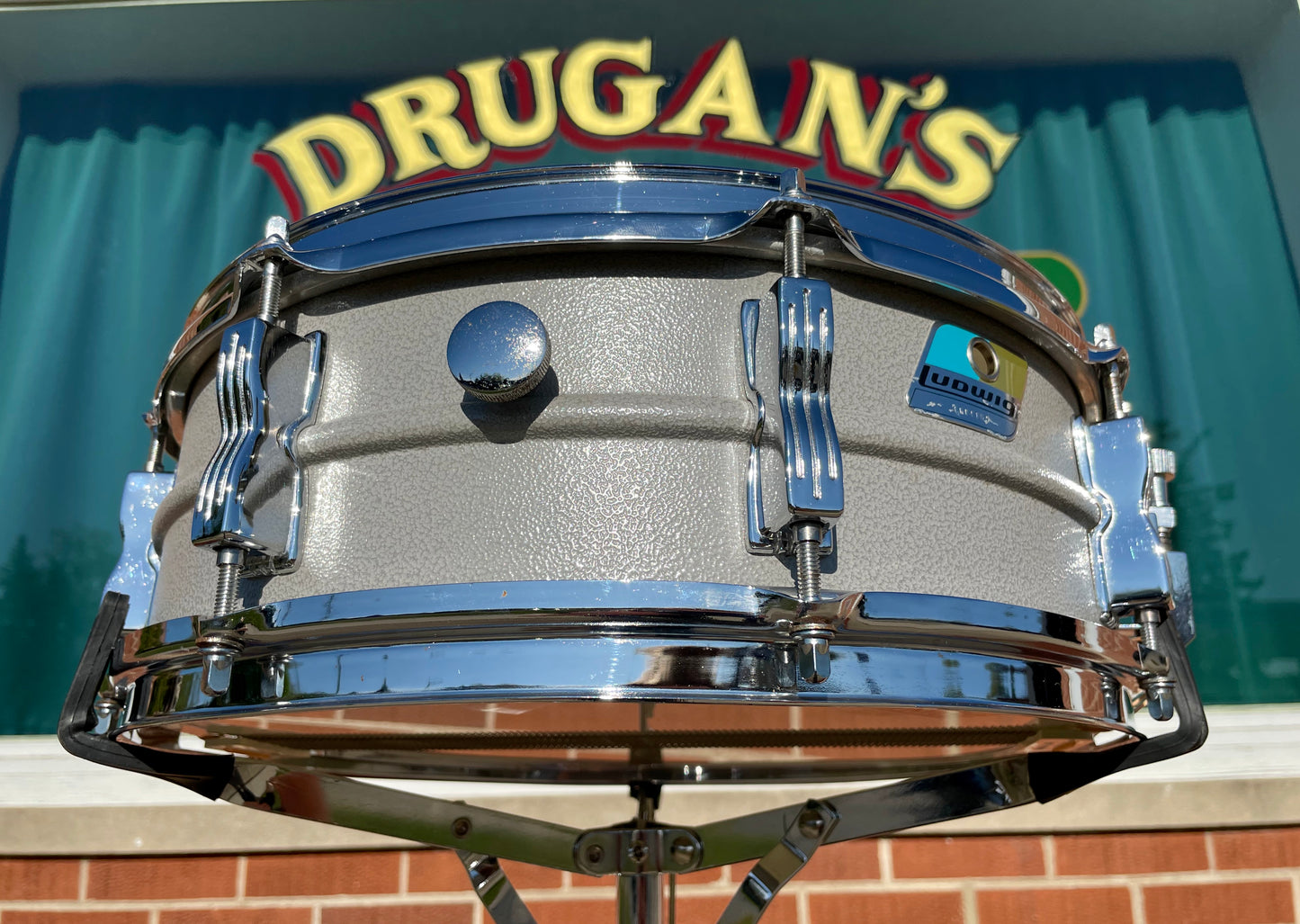 1970s/Early 1980s Ludwig 5x14 Rare Textured Gray Powder Coated Acrolite Snare Drum