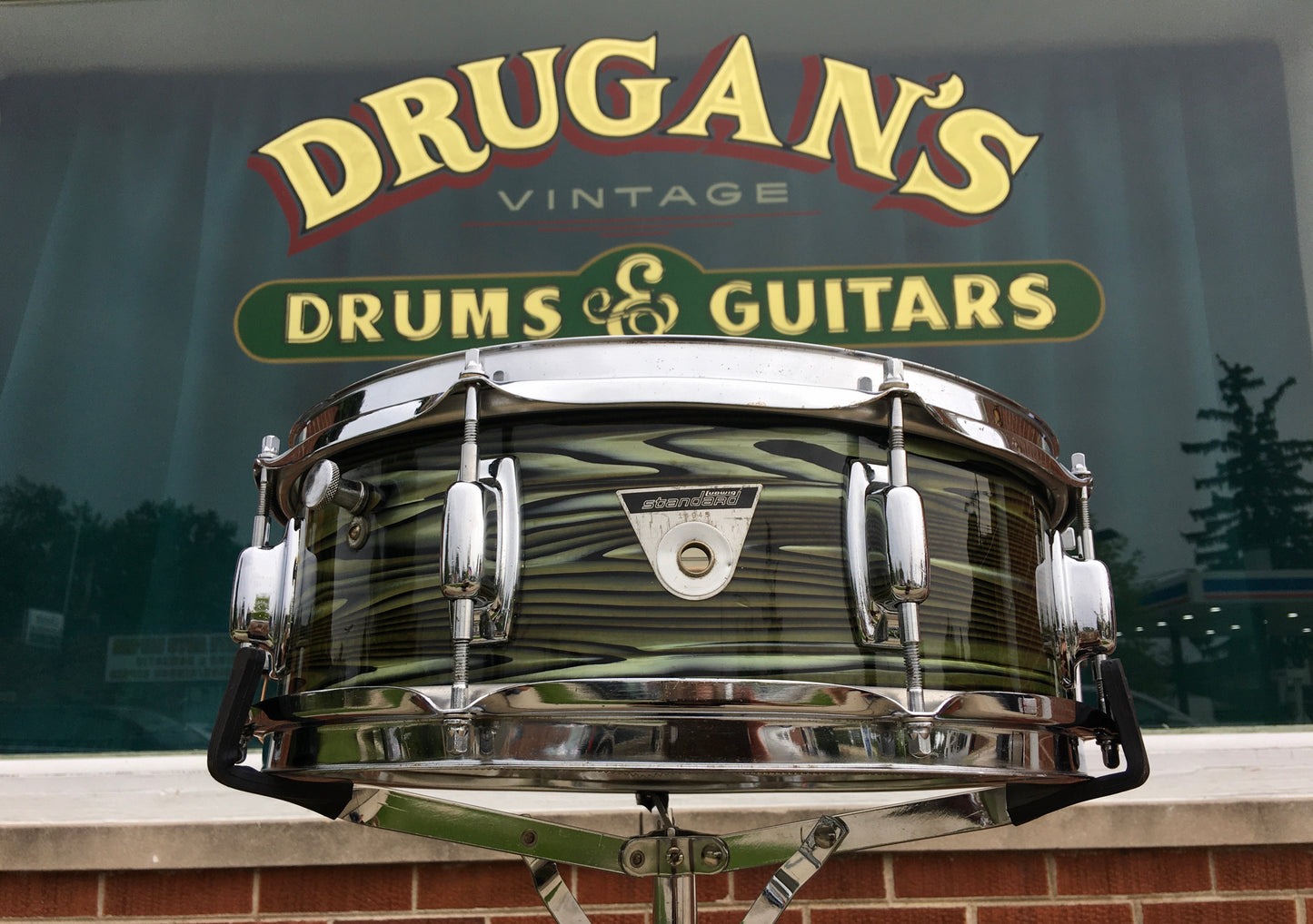 1969 Ludwig 5x14 Standard Snare Drum 3ply Avocado Strata