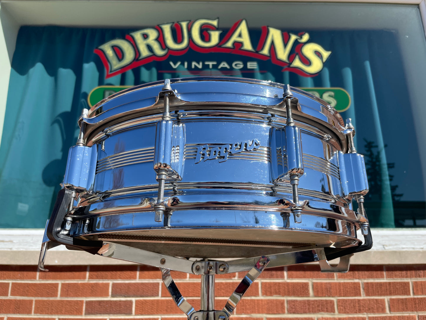 Vintage Rogers 5x14 Dynasonic Snare Drum Chrome Over Brass COB Dyna-Sonic