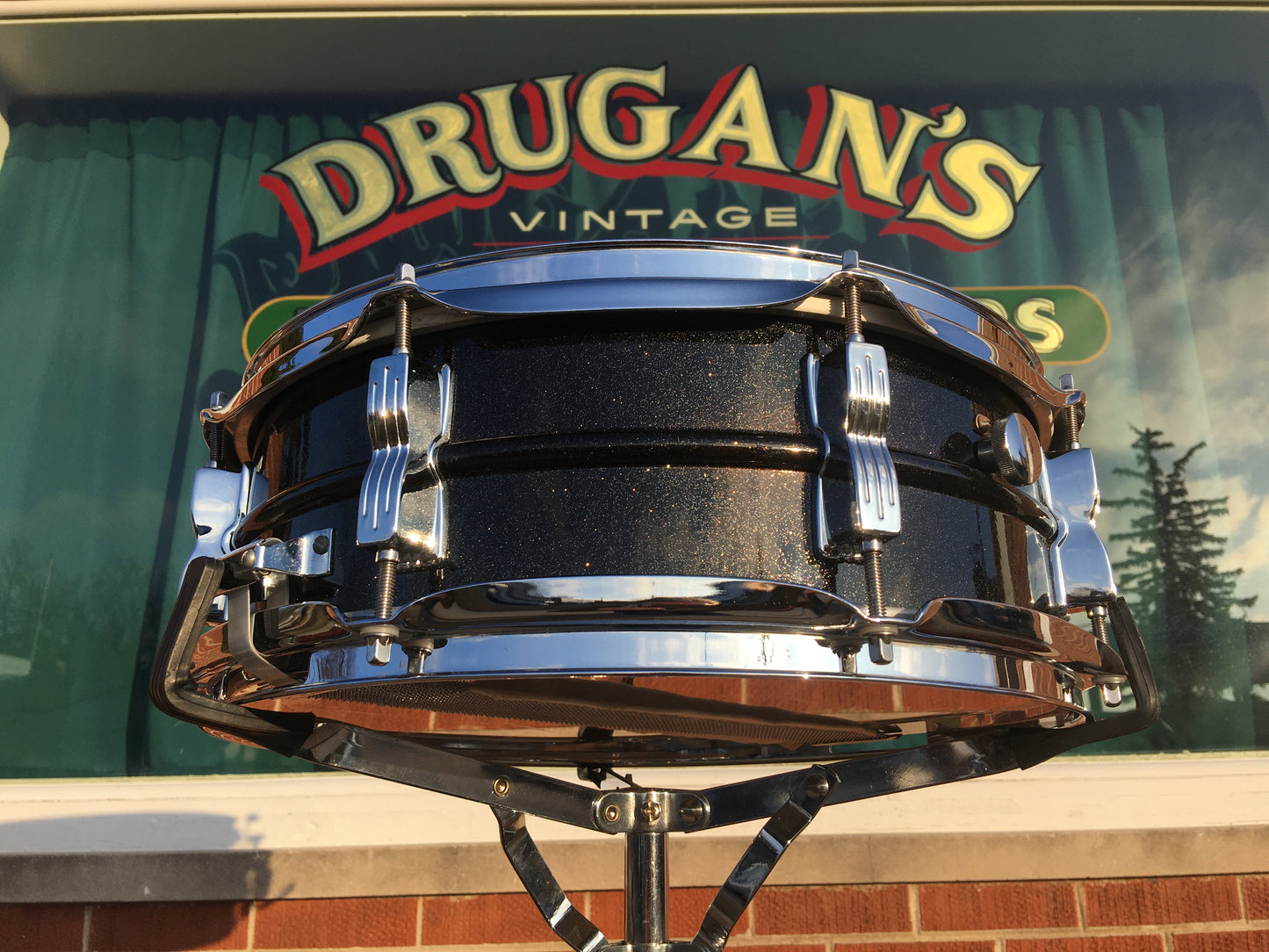 1980s Ludwig Black Galaxy 5x14 Blackrolite Acrolite Snare Drum