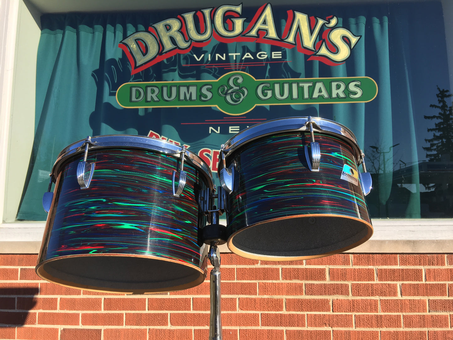 1970s Ludwig 6.5x10 & 8x12 Concert Tom Drums Psychedelic Red