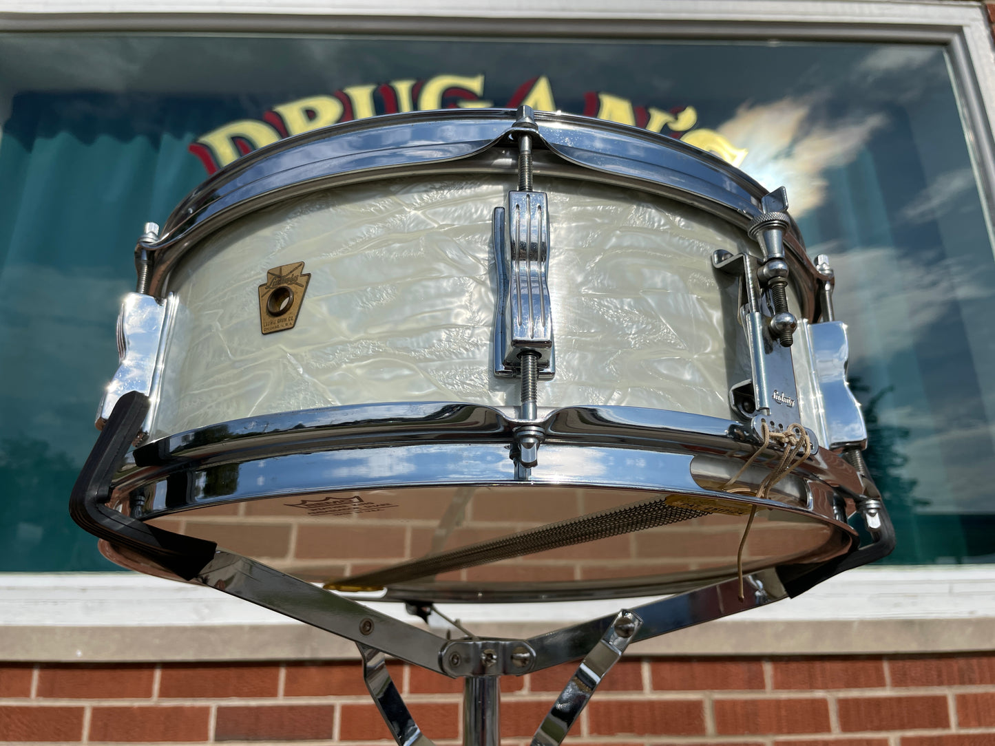 Early 1960s Ludwig Pre-Serial # 5x14 Pioneer Snare Drum White Marine Pearl WMP