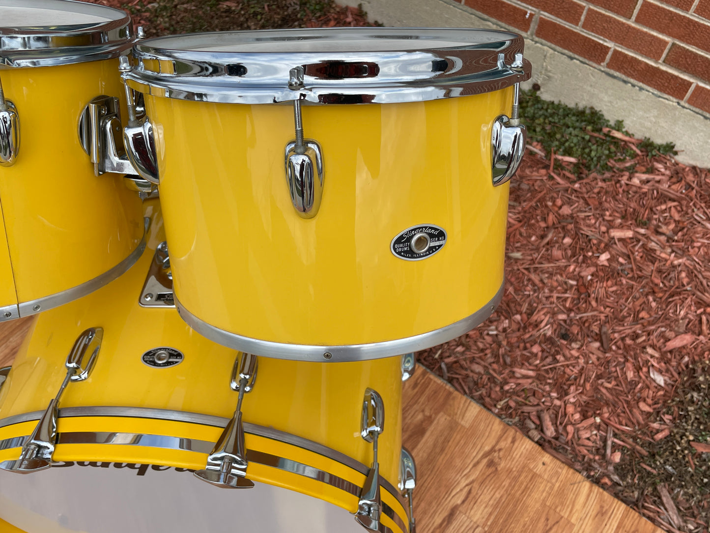 1970s Slingerland 4pc. Drum Set Gloss Yellow 22/12/13/16