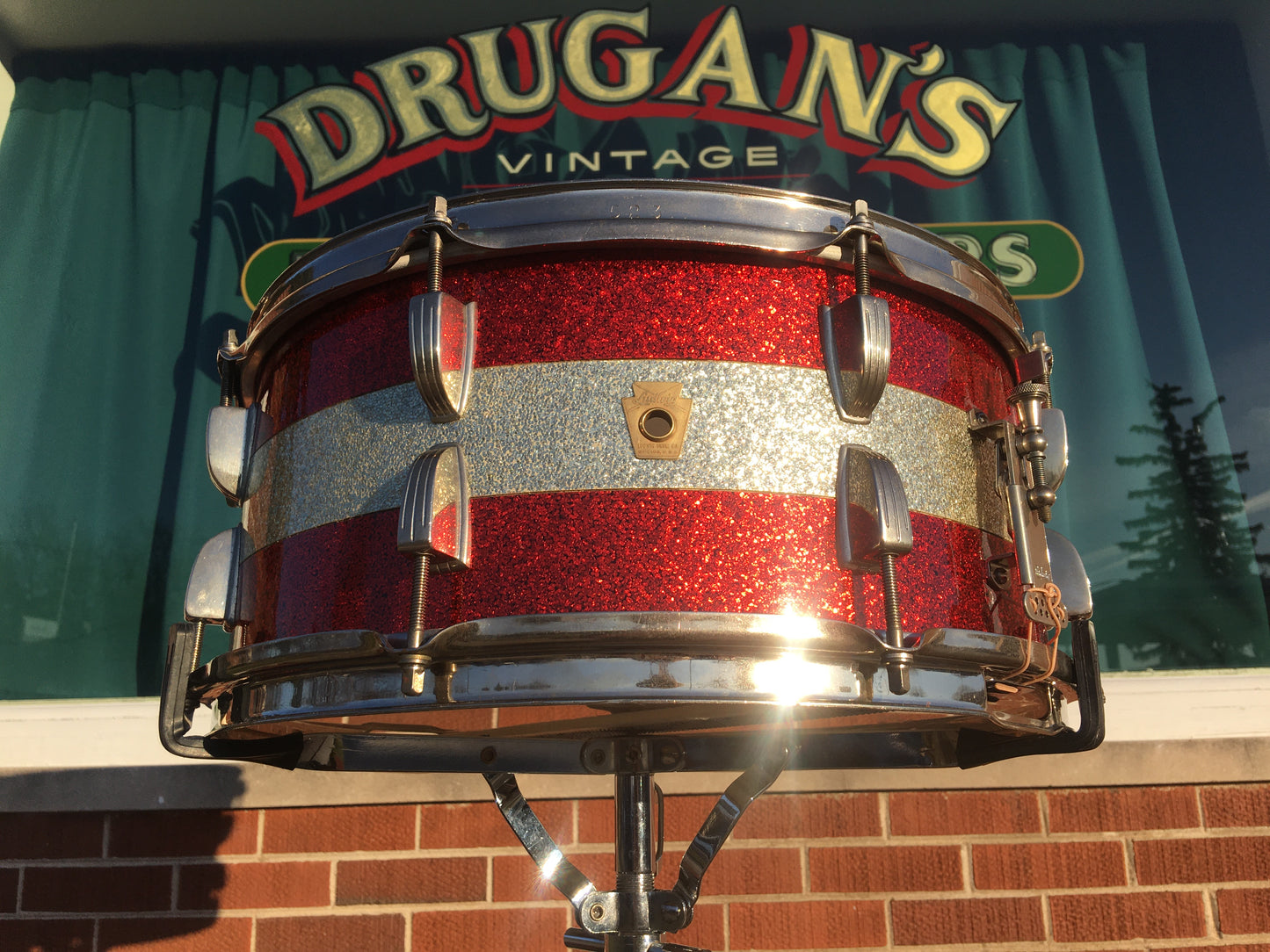 1961 Ludwig Pre-Serial # 6.5x15 School Festival Snare Drum Red Sparkle w/ Silver Sparkle Banding