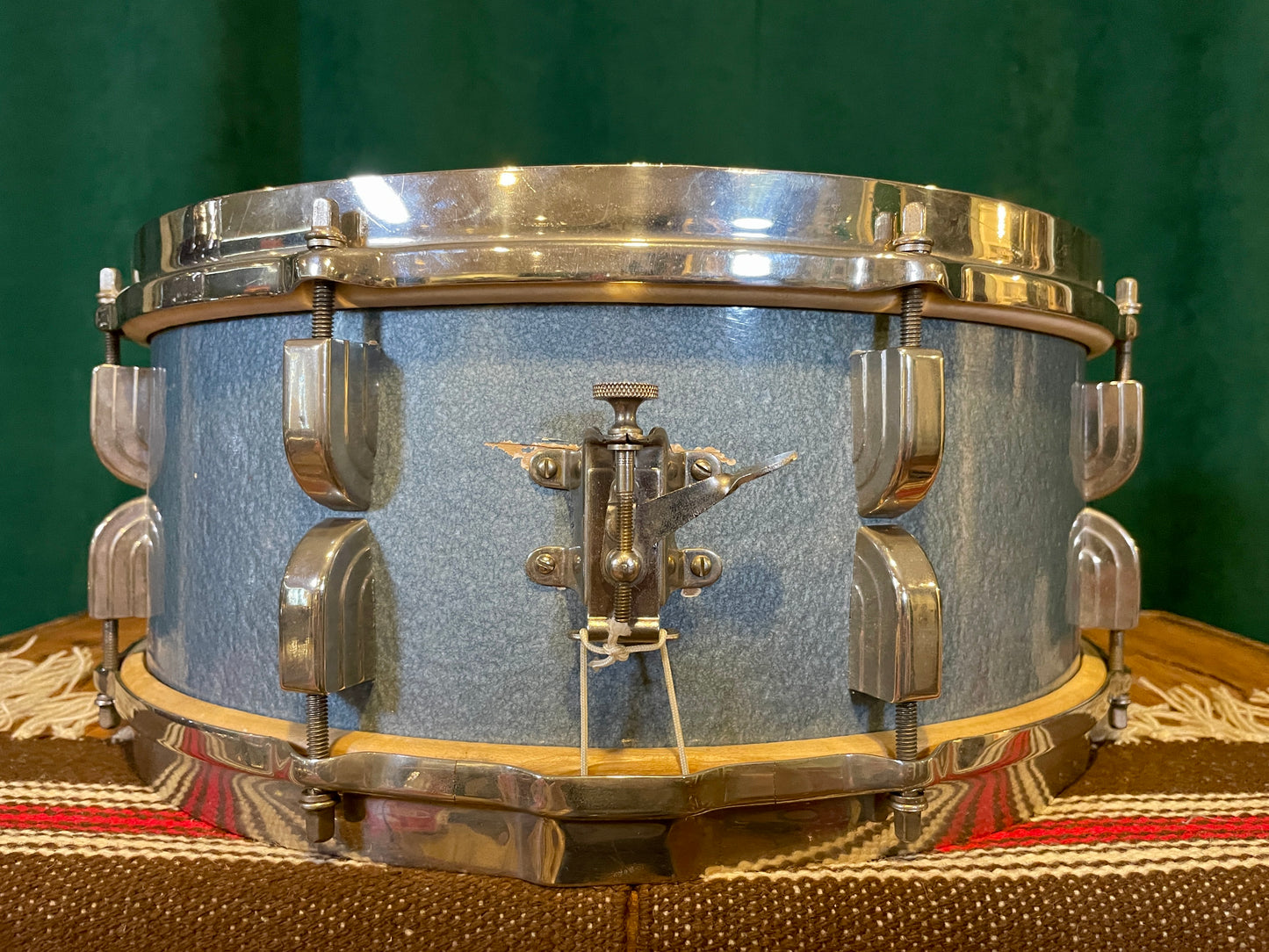 1948 Leedy 5.5x14 No. 380 Maple Snare Drum Antique Blue Lacquer Silver