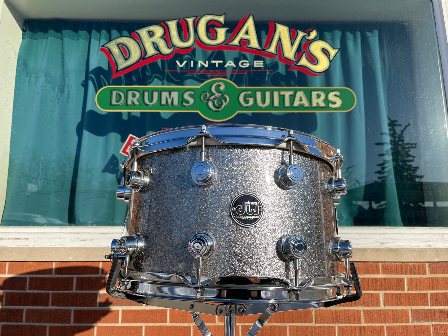 DW 8x14 Performance Series Snare Drum Pewter Glass Glitter Drum Workshop