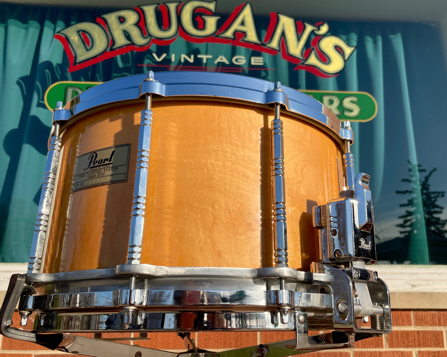 Vintage Pearl 8x14 Free Floating System Snare Drum Maple Natural Japan MIJ