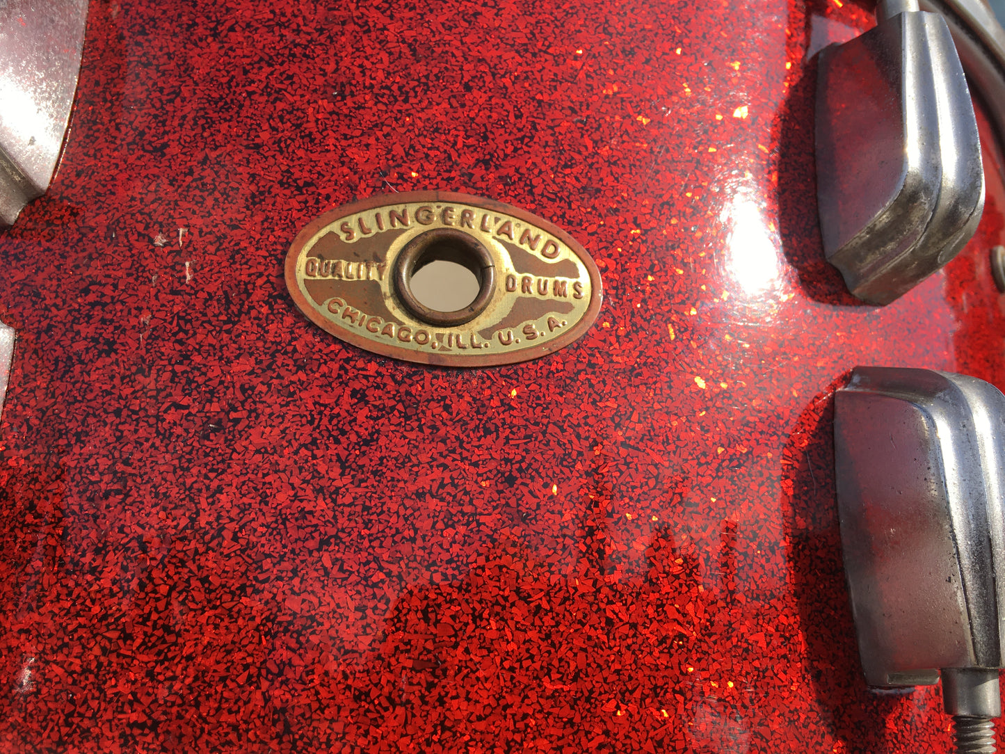 1953-56 Slingerland 7x14 Radio King Solid Shell Hollywood Ace Snare Drum Red Sparkle