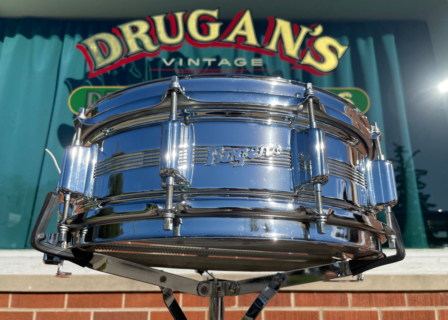 1960s-70s Rogers Dyna-Sonic 5x14 Snare Drum COB Chrome Over Brass