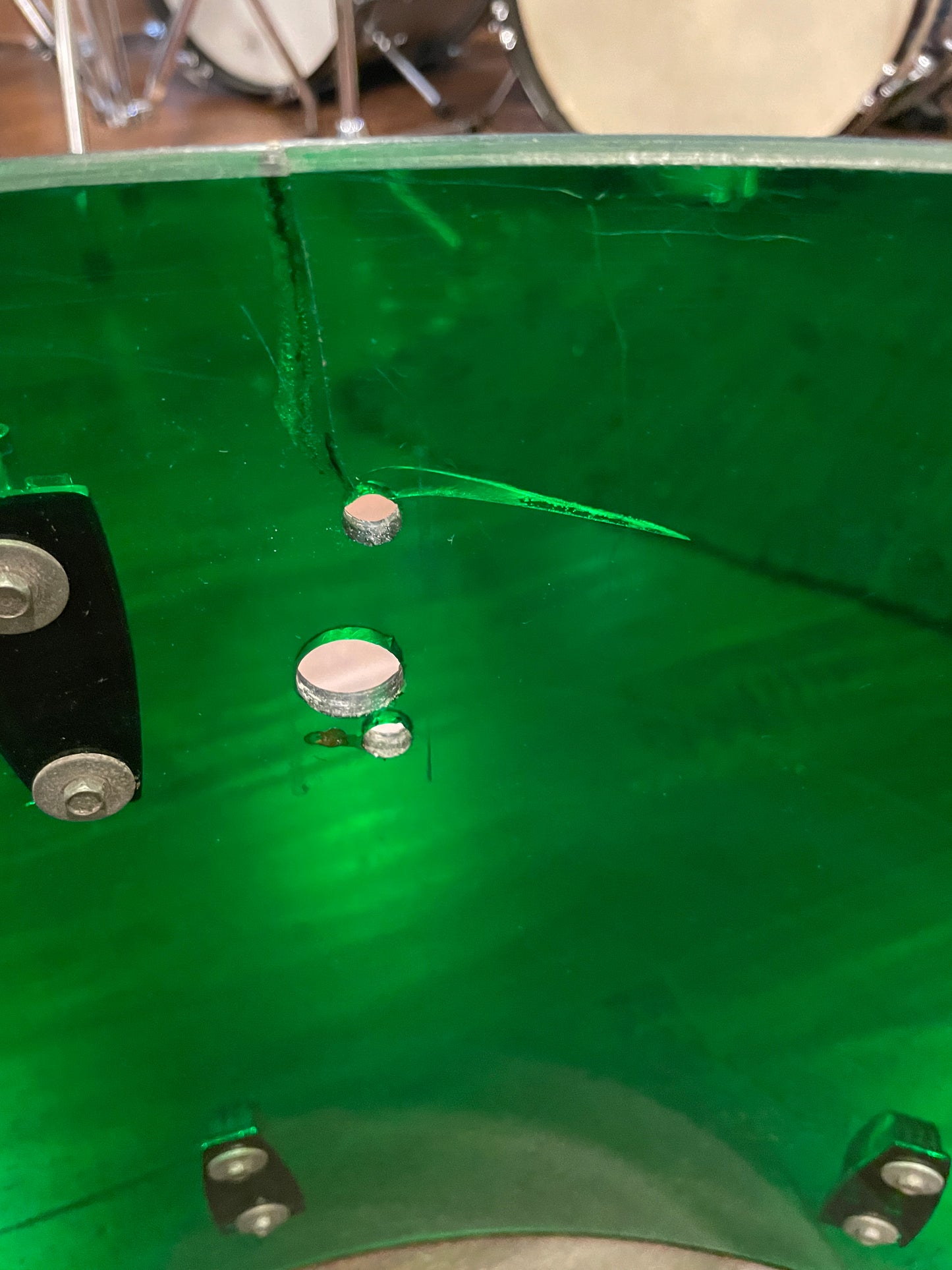 1970s Ludwig 14x24 Vistalite Bass Drum Green Virgin Shell