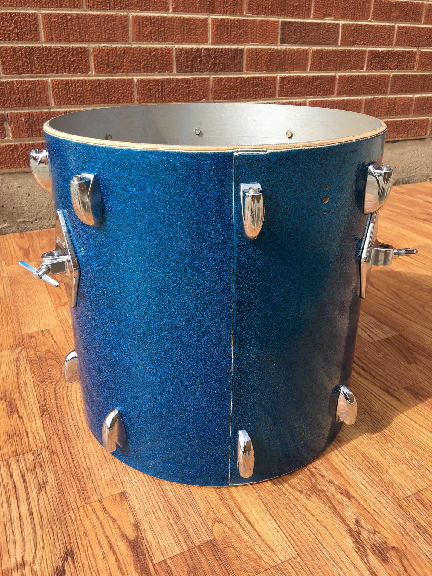 1960s Gretsch 14x14 Progressive Jazz Round Badge 6 Ply Floor Tom Drum Blue Sparkle