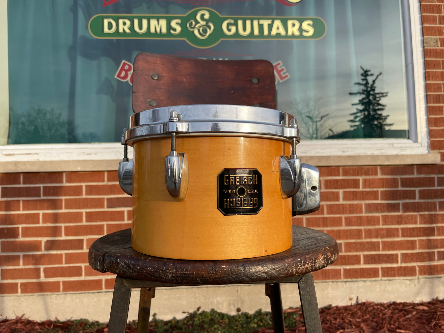 1980s Gretsch 5.5x8 Concert Tom Drum Natural Square Badge No. 4448