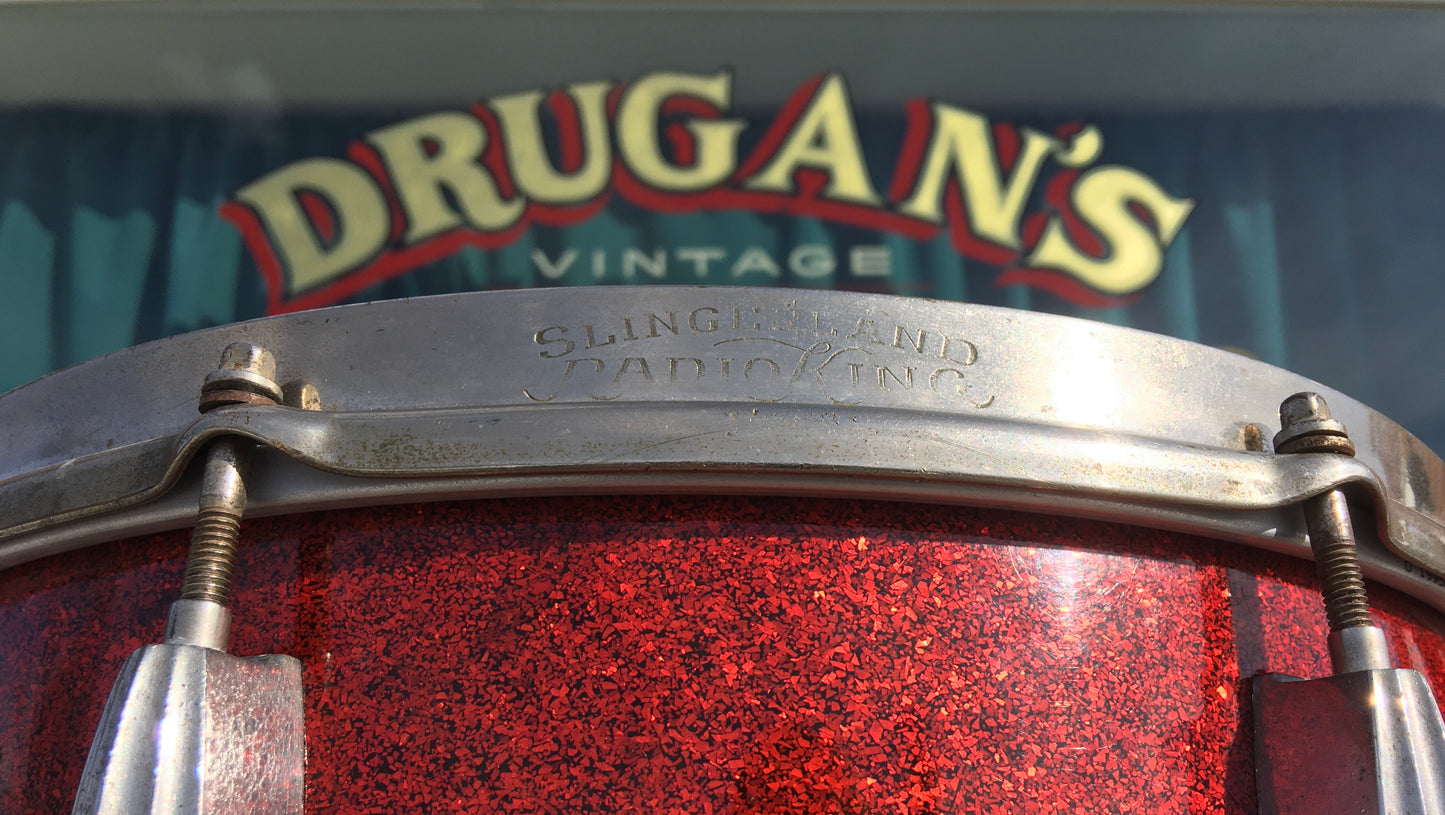 1953-56 Slingerland 7x14 Radio King Solid Shell Hollywood Ace Snare Drum Red Sparkle