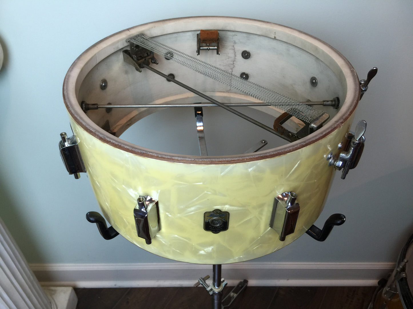 Leedy 1935-36 6.5"x14" Dual Broadway Snare in White Marine Pearl