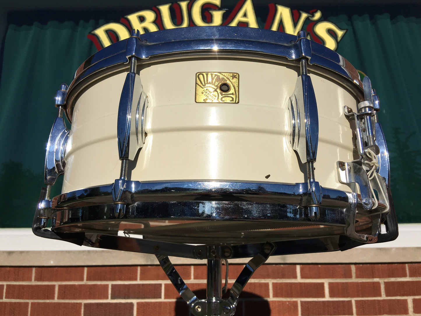 Premier Olympic 1150W White Enamel over Brass 6.5"x14" Snare Drum