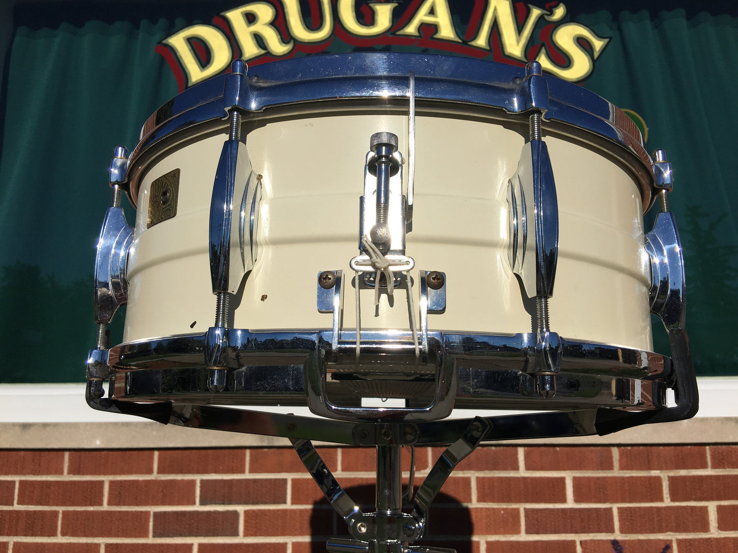 Premier Olympic 1150W White Enamel over Brass 6.5"x14" Snare Drum