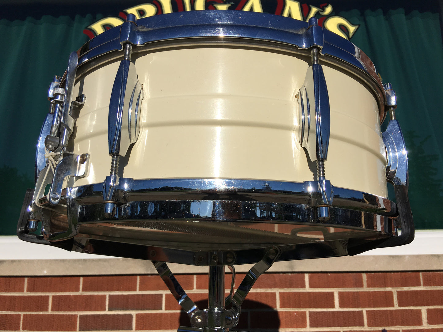 Premier Olympic 1150W White Enamel over Brass 6.5"x14" Snare Drum