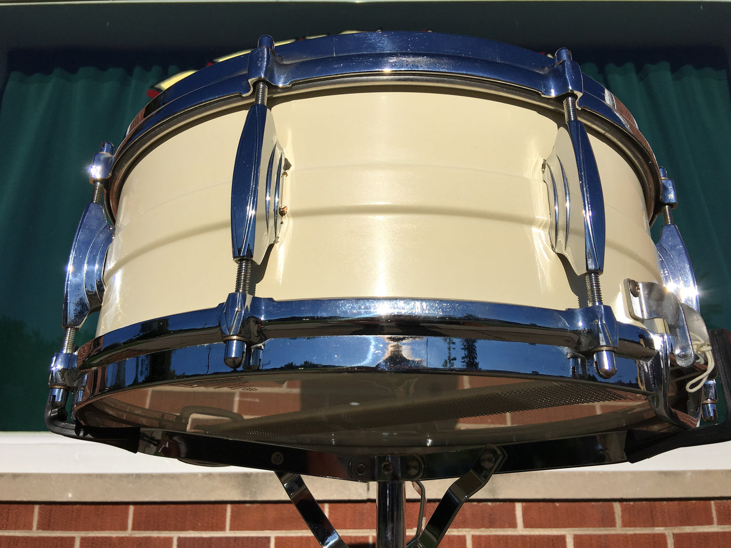 Premier Olympic 1150W White Enamel over Brass 6.5"x14" Snare Drum