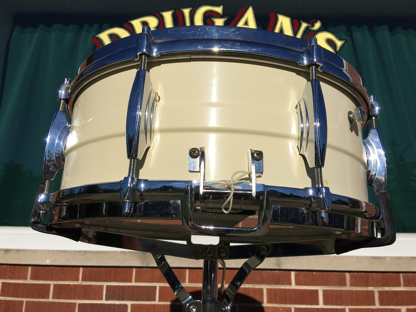 Premier Olympic 1150W White Enamel over Brass 6.5"x14" Snare Drum