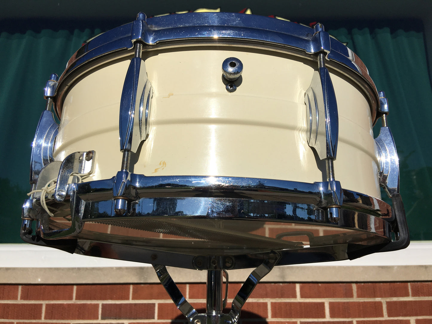 Premier Olympic 1150W White Enamel over Brass 6.5"x14" Snare Drum