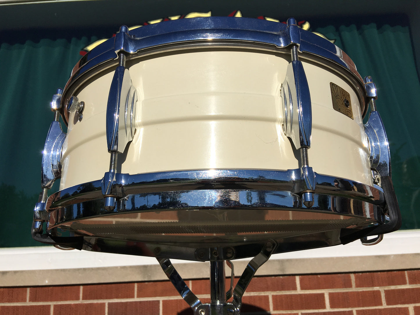 Premier Olympic 1150W White Enamel over Brass 6.5"x14" Snare Drum