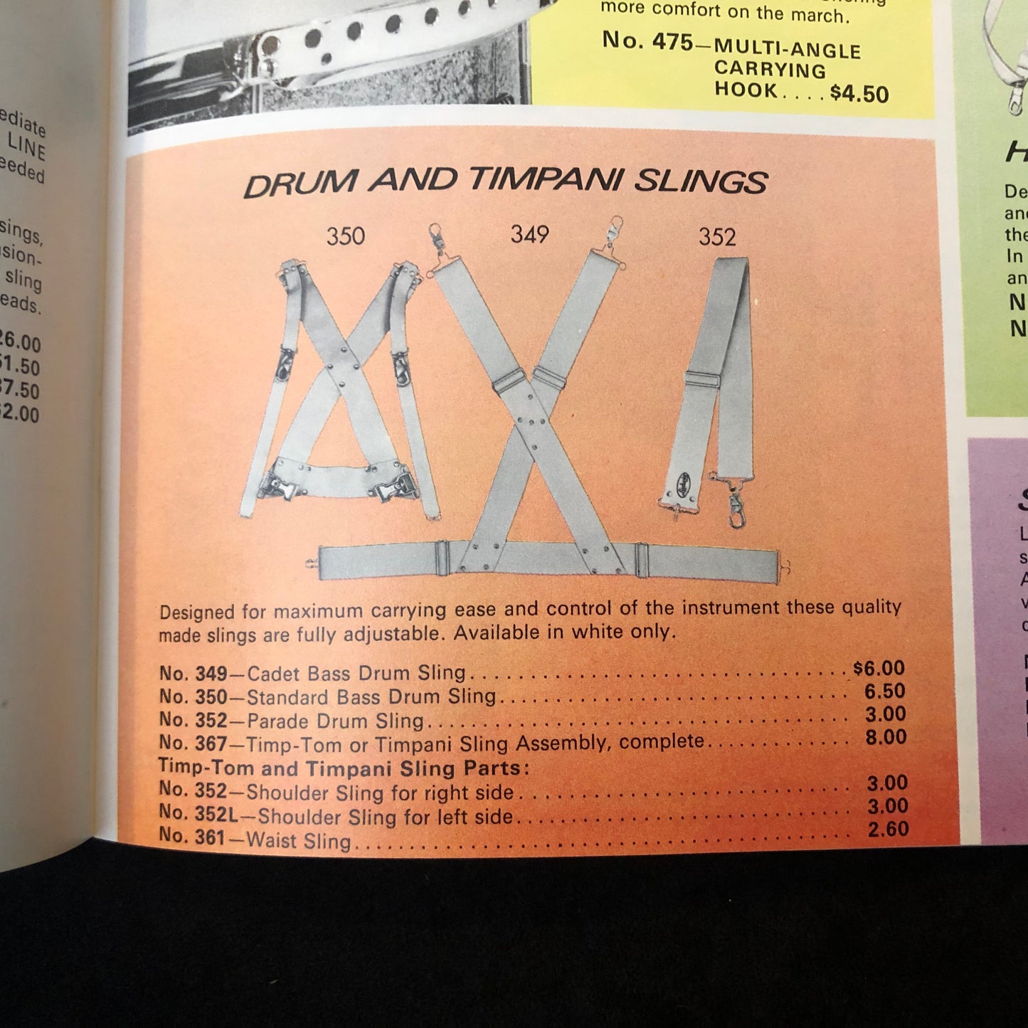 N.O.S. 1960s Ludwig No. 350 Standard Bass Drum Sling Marching Band