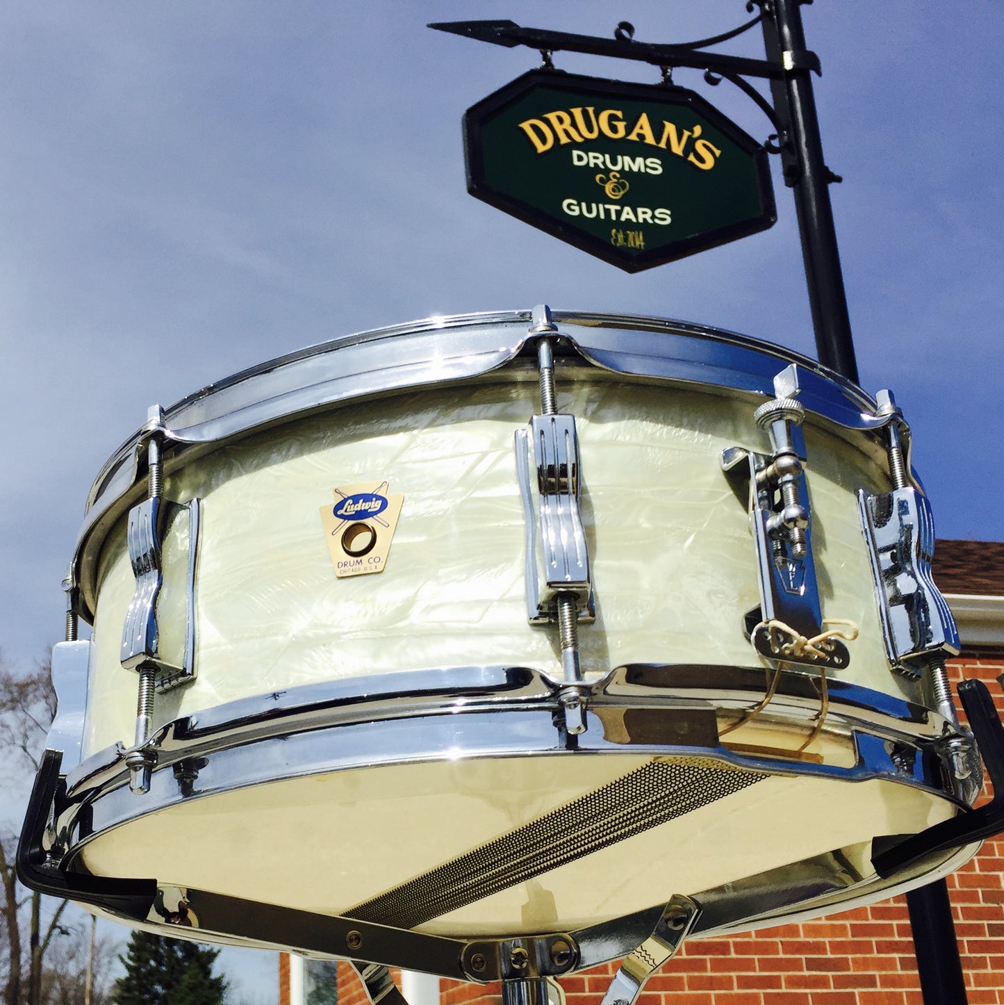 1960 Ludwig Trans Badge Keystone Jazz Festival Snare White Marine Pearl - NICE!