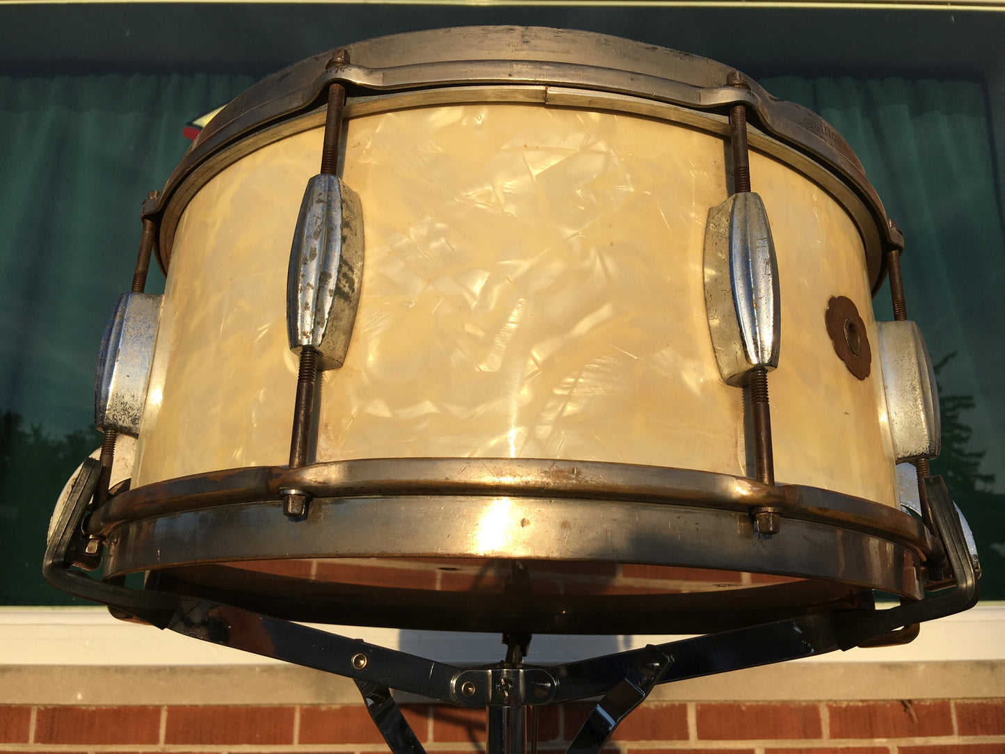 Slingerland 1936 6.5"x14" Broadcaster Radio King Snare in White Marine Pearl - Rare!