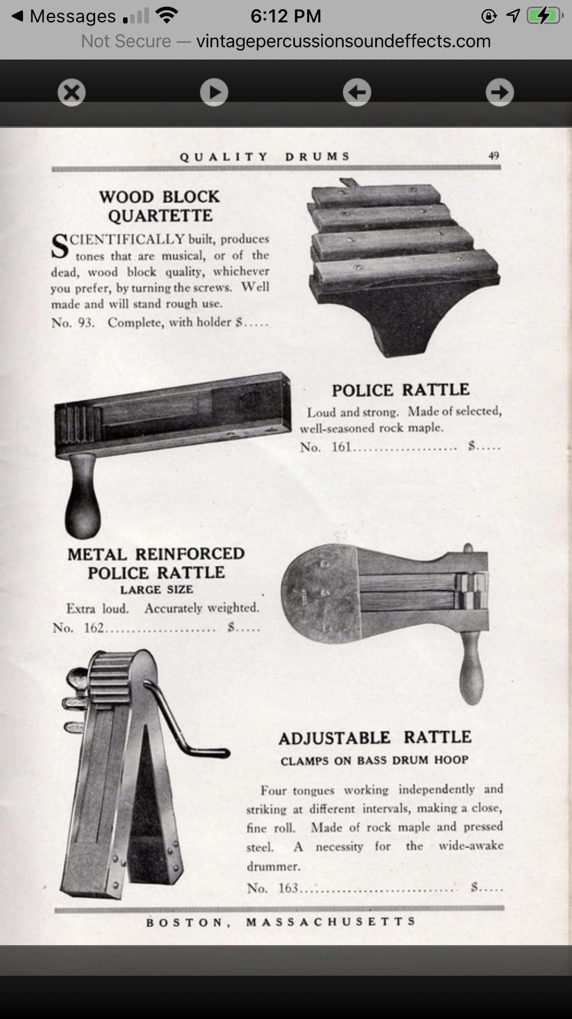 Vintage George B. Stone & Son Adjustable Rattle Crank Ratchet Noisemaker Trap Set