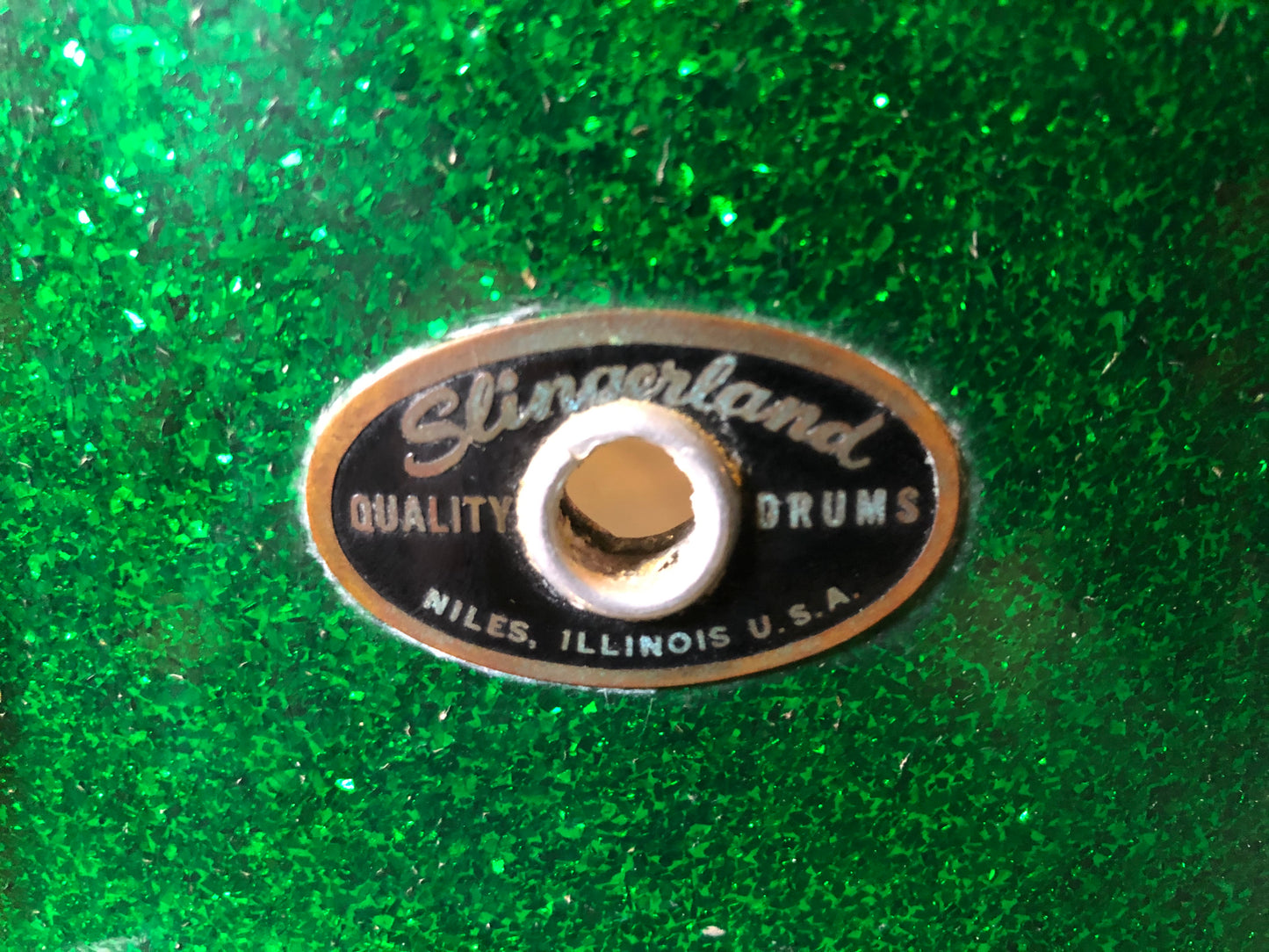 1958 Slingerland 4.5x14 Drum Shell 8 Lug Green Glass Glitter Sparkle