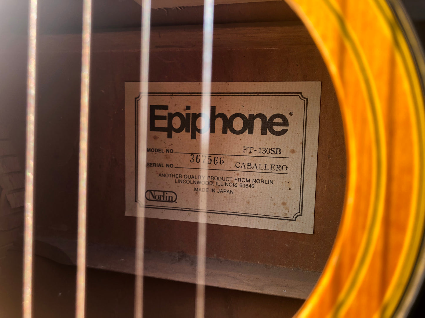 Vintage Epiphone FT-130SB Caballero Acoustic Guitar Sunburst MIJ