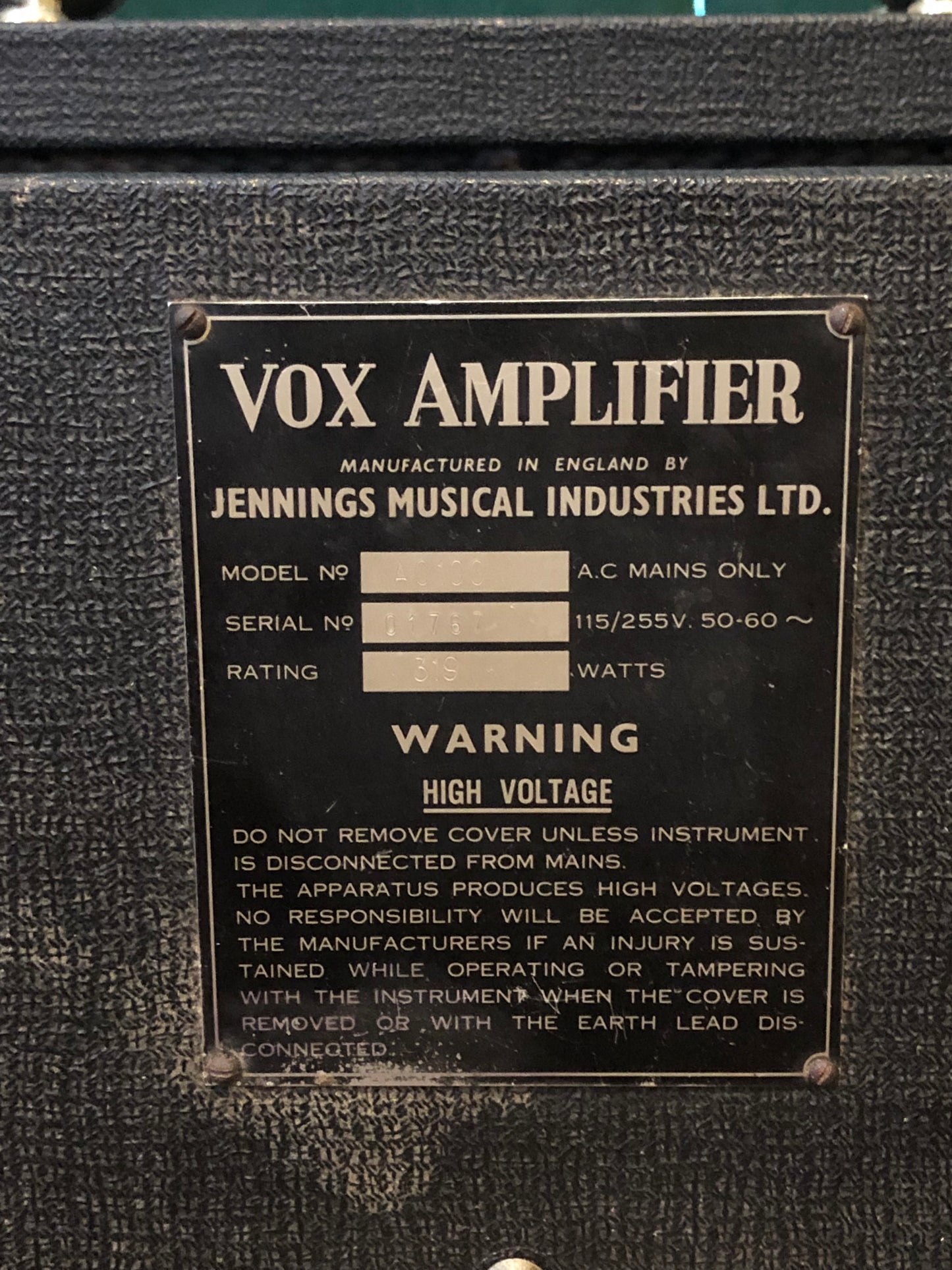 Rare Vintage 1960s Vox AC100 Small Box Amplifier Head-shell Amp Sleeve Cabinet