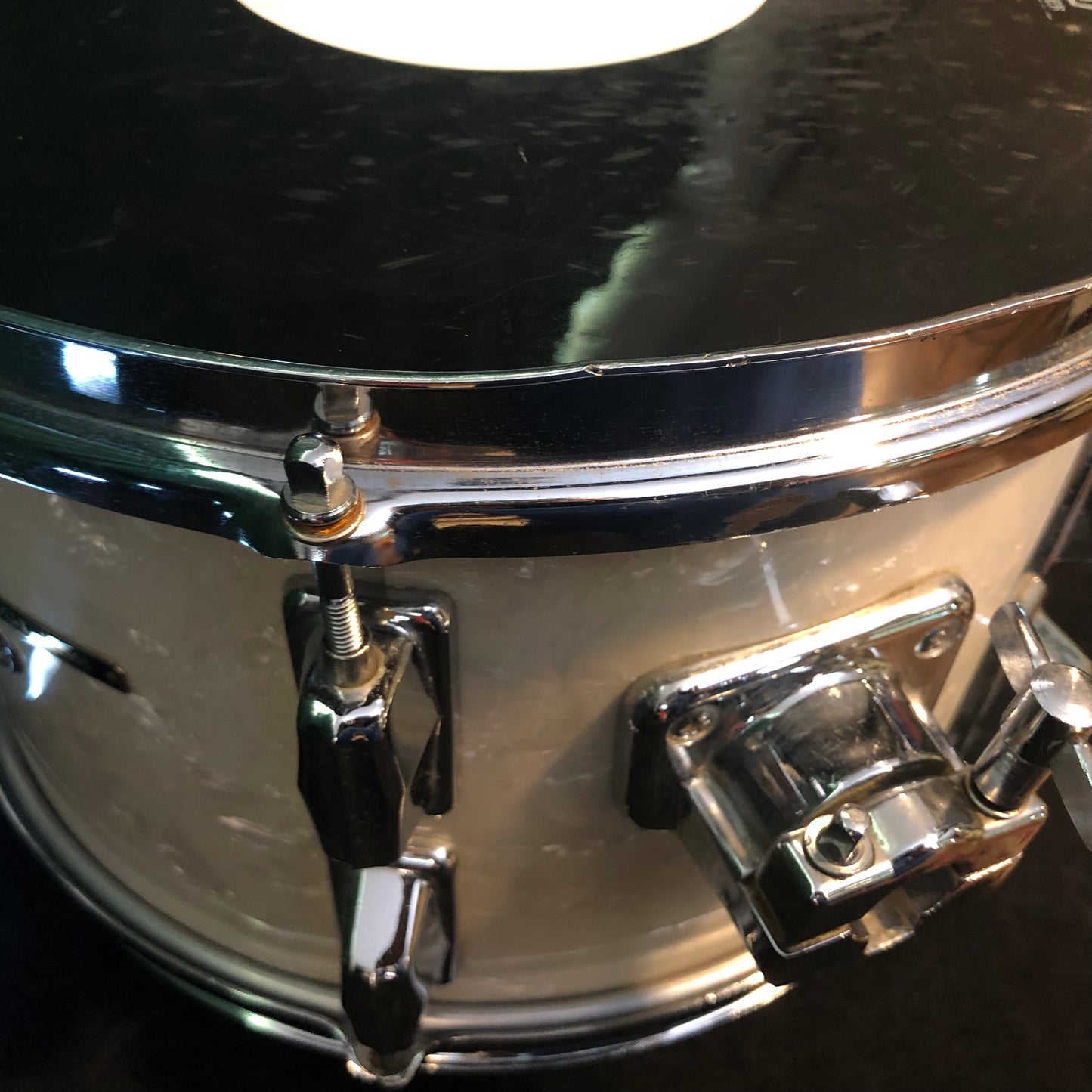 Vintage 1970s Pearl 8x12 Wood-Fiberglass Tom Drum White Marine Pearl