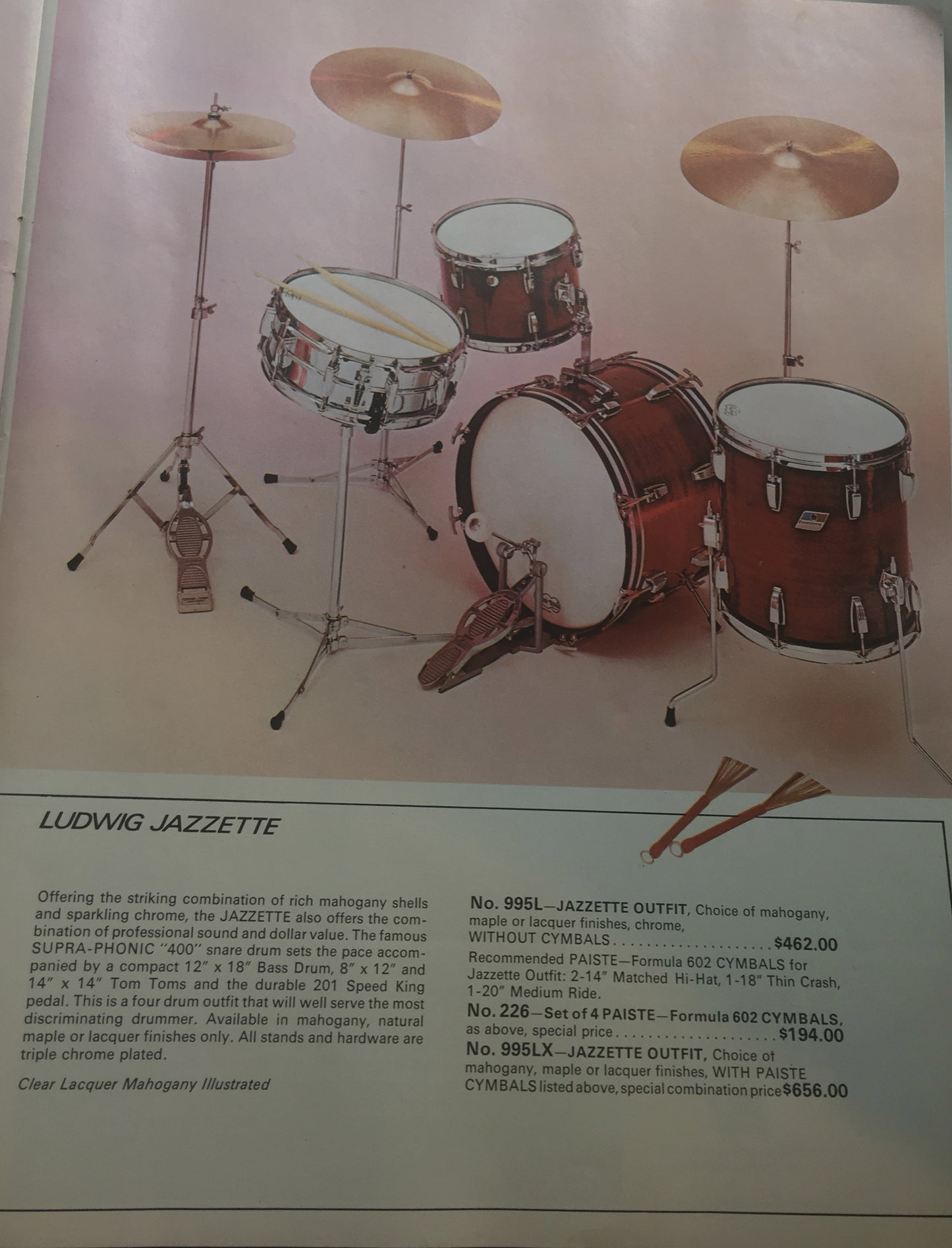 1967 Ludwig Jazzette Keystone Bop Set - Walnut Stain 12x18/12/14