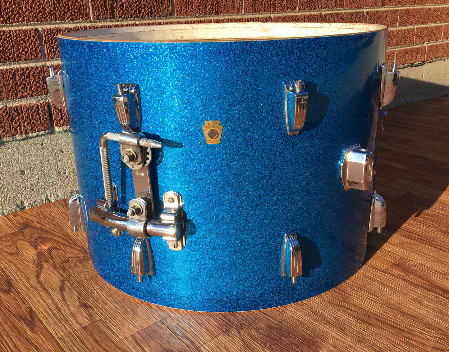 1960s 20" Ludwig Keystone Blue Sparkle Down Beat Bass Drum
