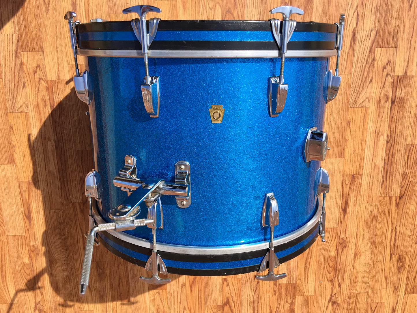 1960s 20" Ludwig Keystone Blue Sparkle Down Beat Bass Drum