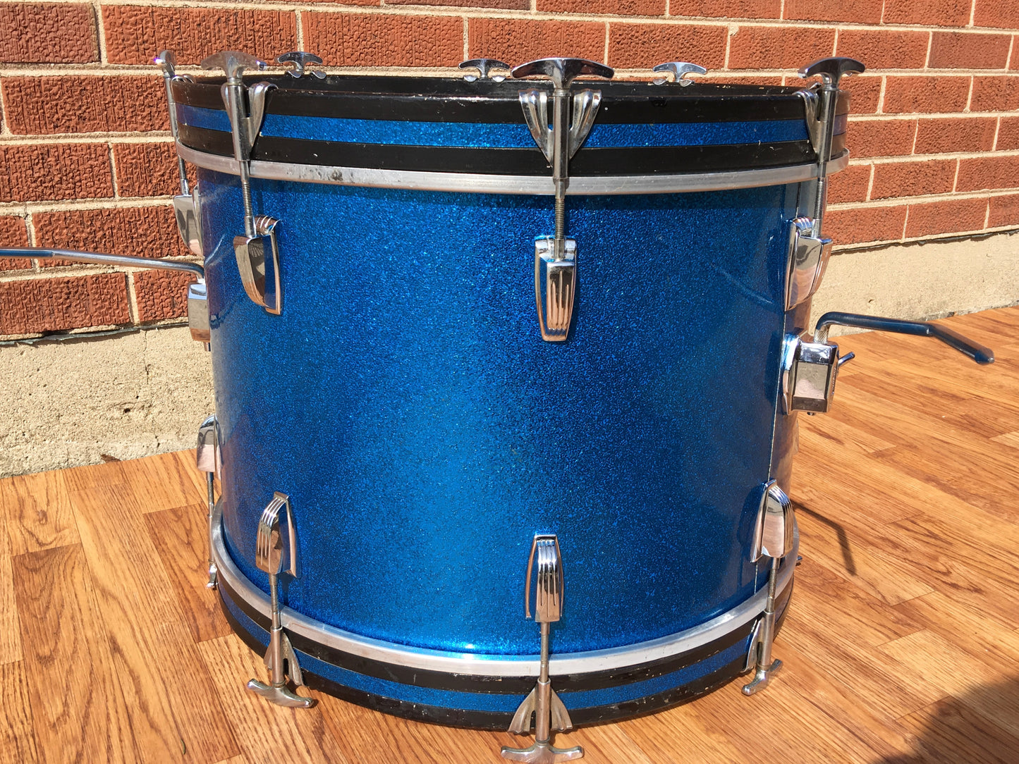 1960s 20" Ludwig Keystone Blue Sparkle Down Beat Bass Drum
