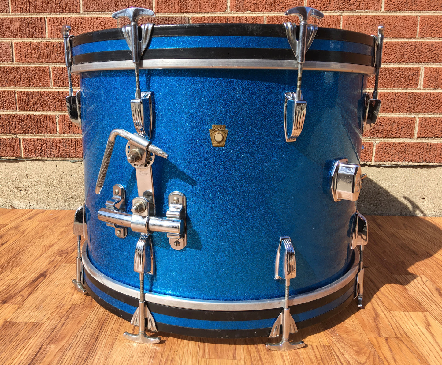 1960s 20" Ludwig Keystone Blue Sparkle Down Beat Bass Drum