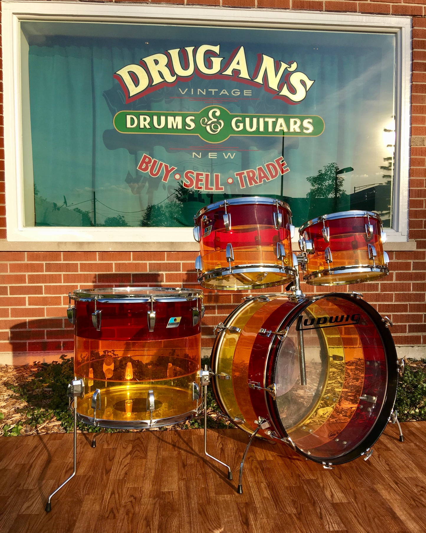 1970's Ludwig Tequila Sunrise Vistalite Rock Machine 24/13/14/18 Drum Set