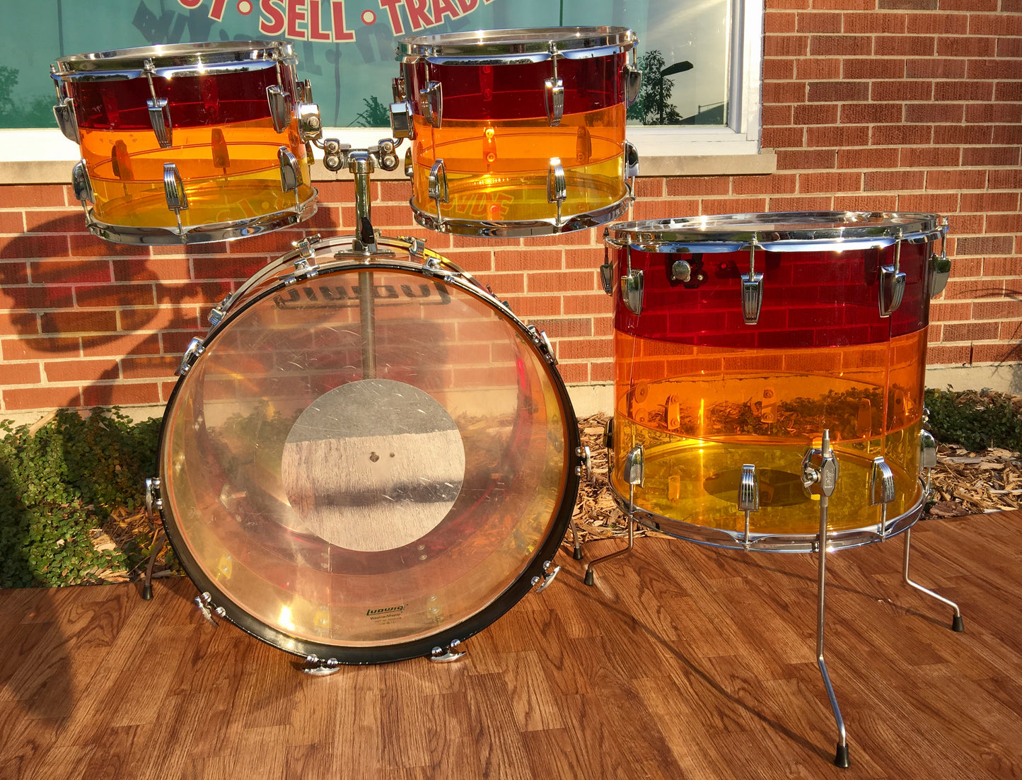 1970's Ludwig Tequila Sunrise Vistalite Rock Machine 24/13/14/18 Drum Set