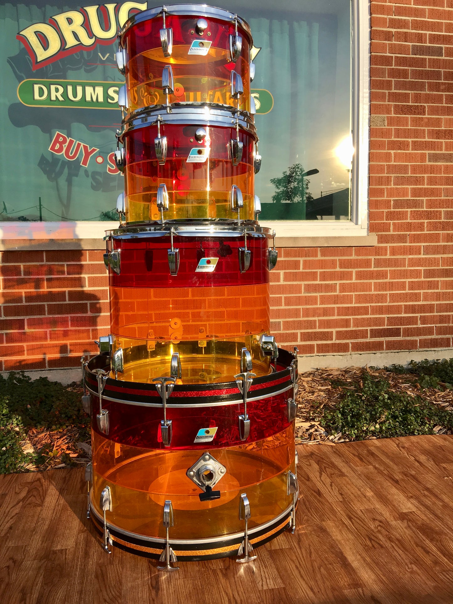 1970's Ludwig Tequila Sunrise Vistalite Rock Machine 24/13/14/18 Drum Set