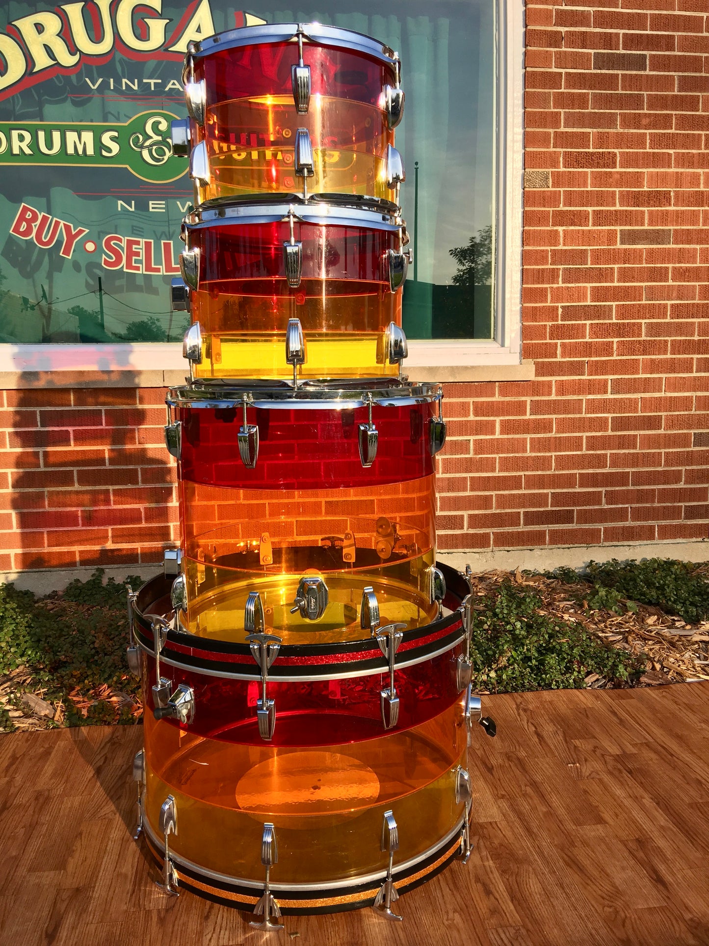 1970's Ludwig Tequila Sunrise Vistalite Rock Machine 24/13/14/18 Drum Set