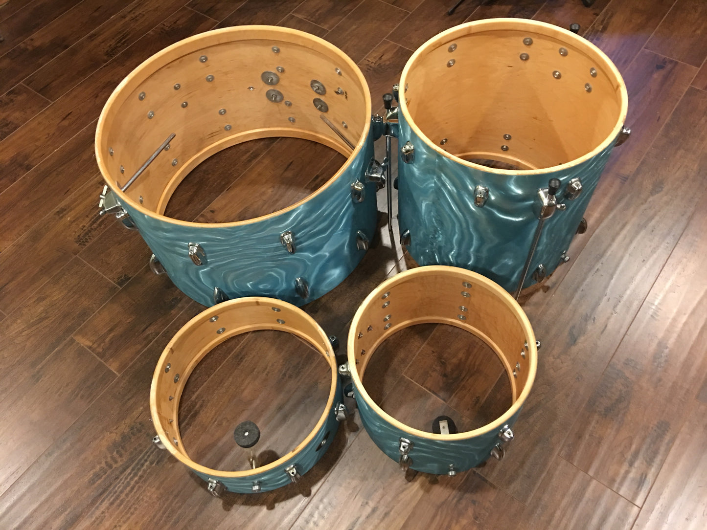 1966 Slingerland Drum Set Green Satin Flame 22/13/16/Artist 5.5x14 Snare