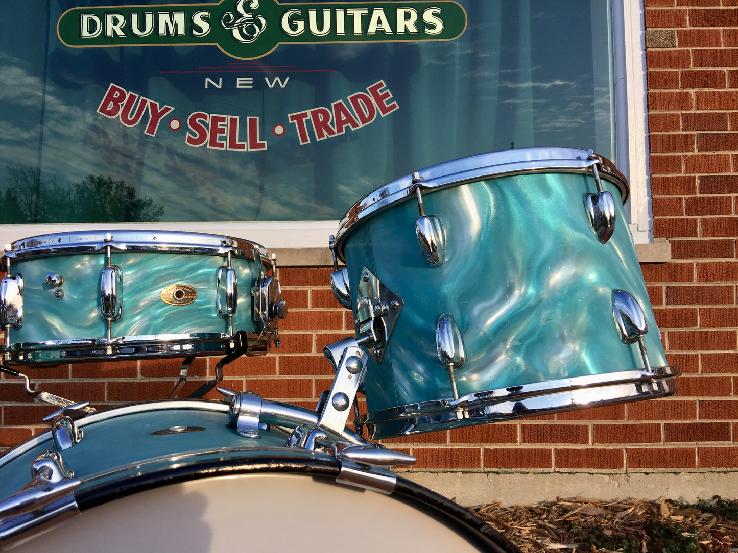 1966 Slingerland Drum Set Green Satin Flame 22/13/16/Artist 5.5x14 Snare
