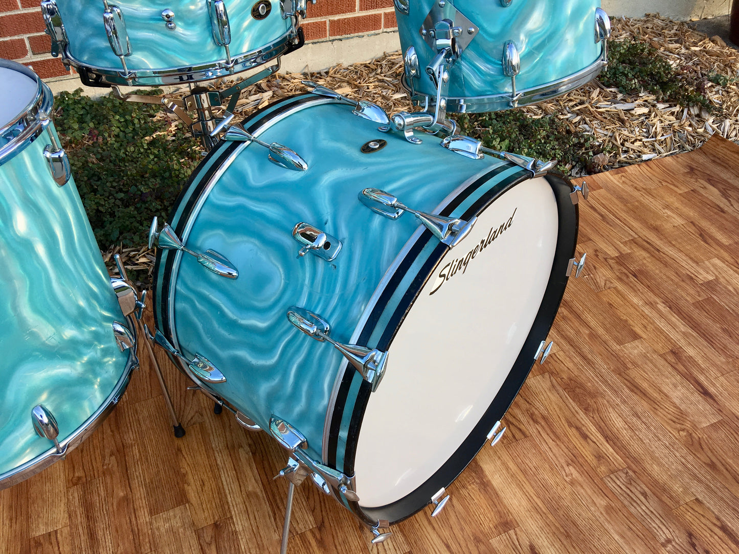 1966 Slingerland Drum Set Green Satin Flame 22/13/16/Artist 5.5x14 Snare